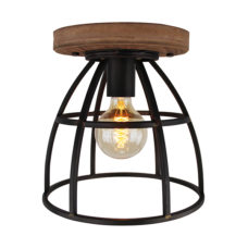 Plafondlamp 30cm - Zwart/ijzer/hout