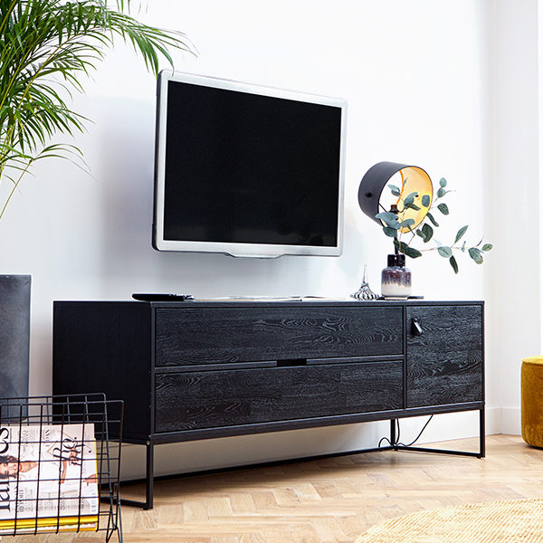WOOOD Silas tv-meubel eiken geborsteld - black night