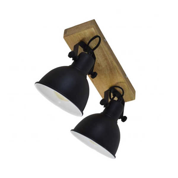 Plafondspot Hout/Zwart - Dubbel 28cm