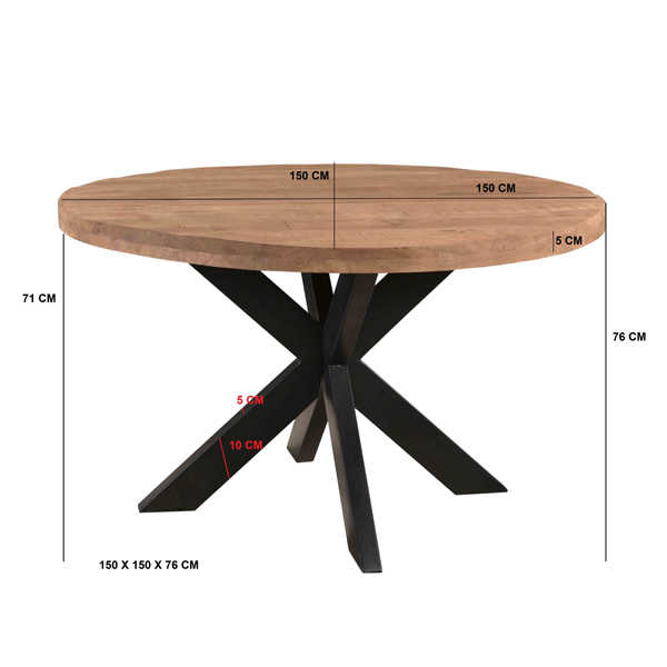 Eettafel rond met spinpoot Dakota - 150cm