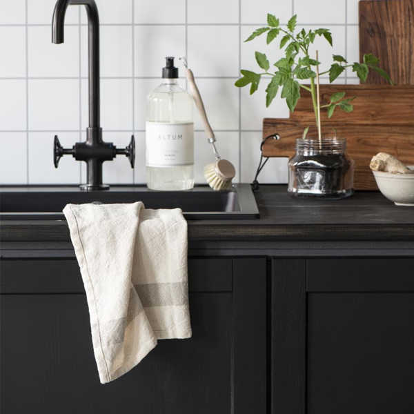 IB Laursen Theedoek Naturel met taupe streep