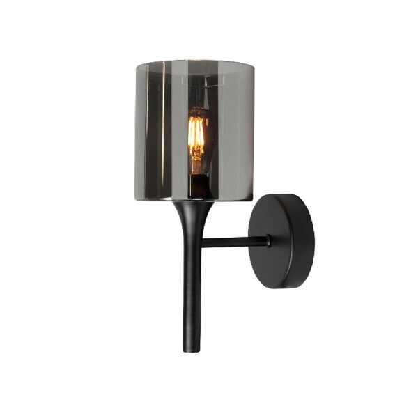 Wandlamp Diverso glas Smoke - Mat zwart