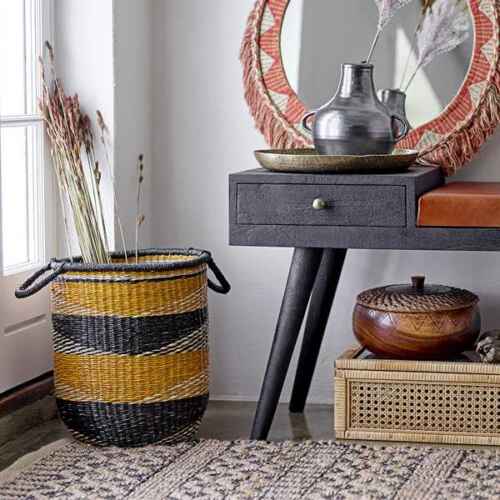 Bloomingville Vloerkleed jute met astec print 140x70cm - Naturel/Zwart