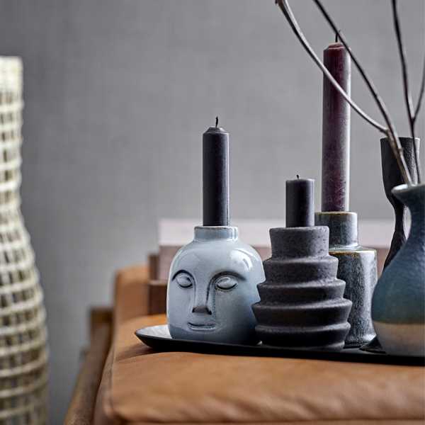 Bloomingville Kaarsenhouder keramiek 7,5x7,5x10,5cm - Divers blauw/groen