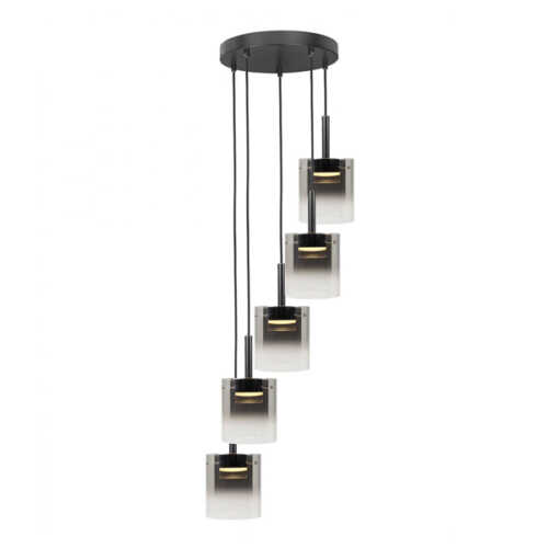 Hanglamp Salerno 5-lichts rond LED - Mat Zwart