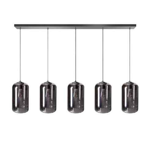 Hanglamp The John 5-lichts 120cm - Zwart met smoke glas