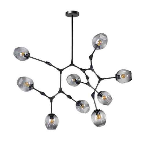Hanglamp Lime 9-lichts - Zwart met smoke glas