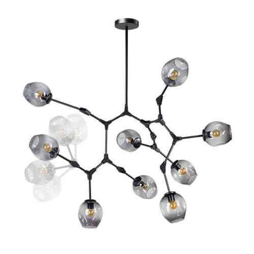 Hanglamp Lime 9-lichts - Zwart met smoke glas