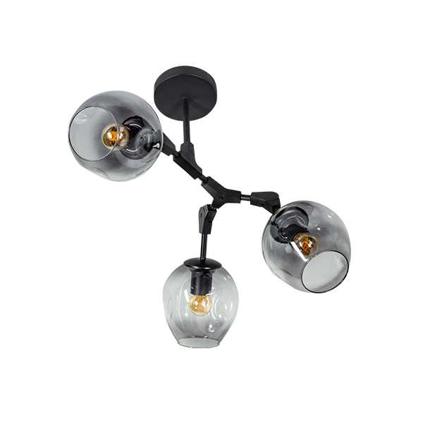 Plafondlamp Lime 3-lichts - Zwart met smoke glas