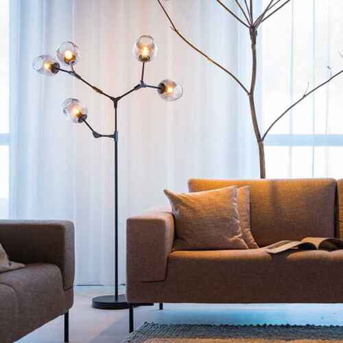 Vloerlamp Lime 5-lichts - Zwart met smoke glas