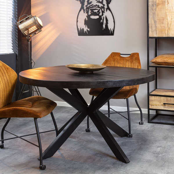 Eettafel rond Jennifer zwart met zwart onderstel - 130cm