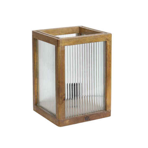 Tafellamp 25x25x35cm MUNDA - Bruin hout / helder glas