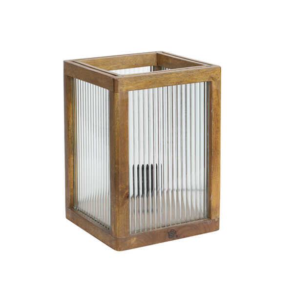 Tafellamp 25x25x35cm MUNDA - Bruin hout / helder glas