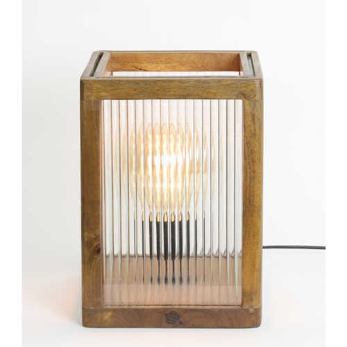 Tafellamp 25x25x35cm MUNDA - Bruin hout / helder glas