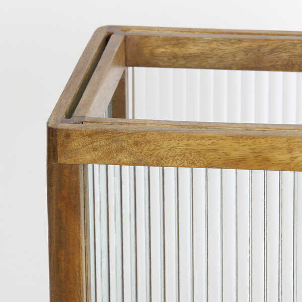 Tafellamp 25x25x35cm MUNDA - Bruin hout / helder glas