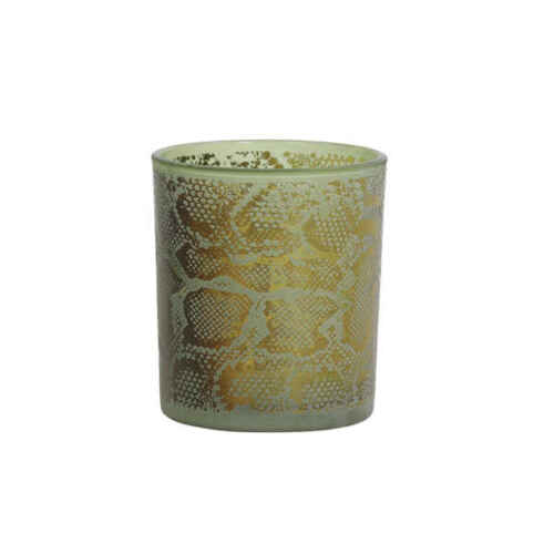 Theelicht 9x10cm SNAKE glas - Groen/Goud