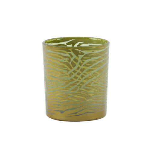 Theelicht 9x10cm ZEBRA glas - Groen/Goud