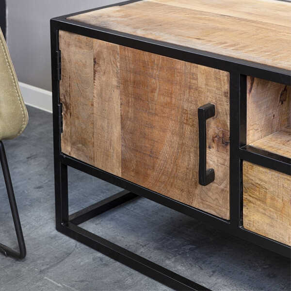 TV-meubel Jennifer 145cm - Mangohout Staal - Afbeelding 3