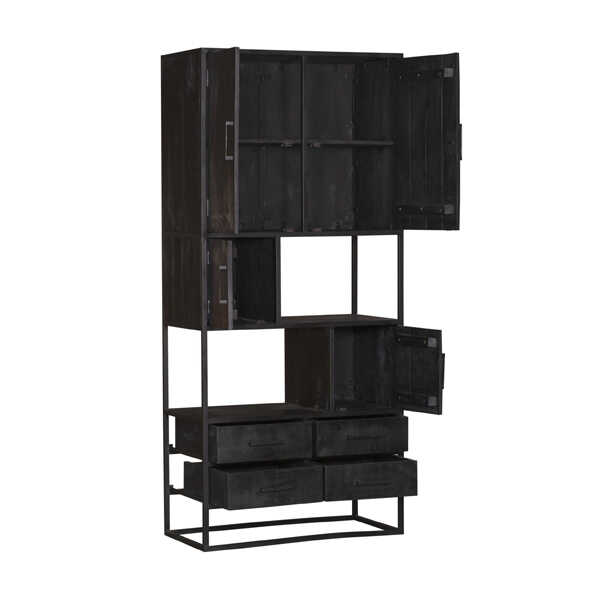 Vakkenkast Jennifer 90cm - Mangohout Staal Zwart - Afbeelding 3