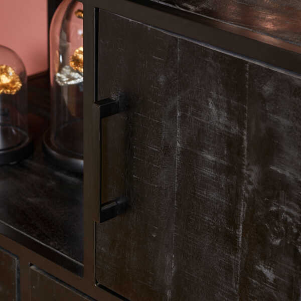 Vakkenkast Jennifer 90cm - Mangohout Staal Zwart - Afbeelding 5