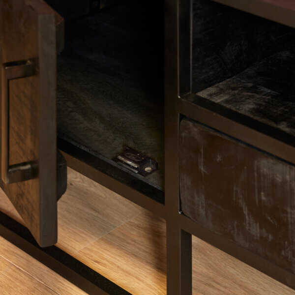 TV-meubel Jennifer 145cm - Mangohout Zwart - Afbeelding 3