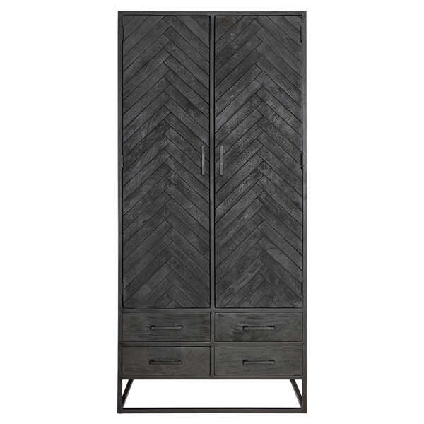 Kabinet Jerry 90cm - Visgraat Zwart Mangohout