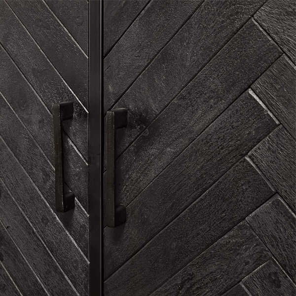 Kabinet Jerry 90cm - Visgraat Zwart Mangohout - Afbeelding 3