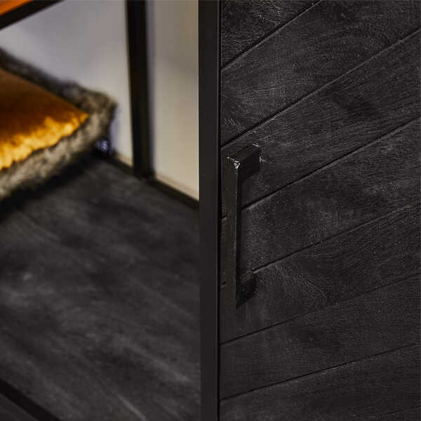 Vakkenkast Jerry 160cm - Visgraat Zwart Mangohout OP=OP - Afbeelding 3