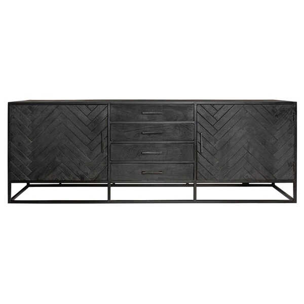 Dressoir Jerry 210cm - Visgraat Zwart Mangohout