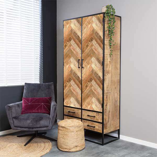 Kabinet Jerry 90cm - Visgraat Blank Mangohout - Afbeelding 2