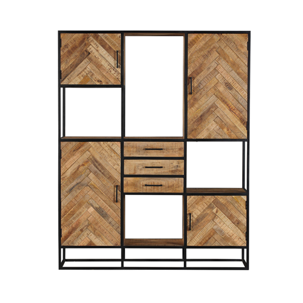 Vakkenkast Jerry 160cm - Visgraat Blank Mangohout
