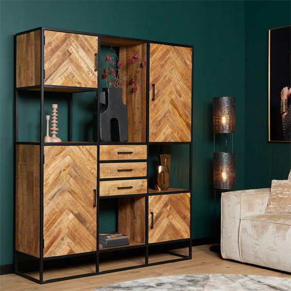 Vakkenkast Jerry 160cm - Visgraat Blank Mangohout - Afbeelding 2