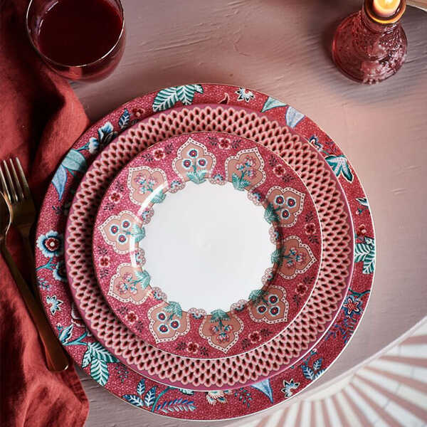 Pip Studio Flower Festival Ontbijtbord 21cm - Donker Roze - Afbeelding 2