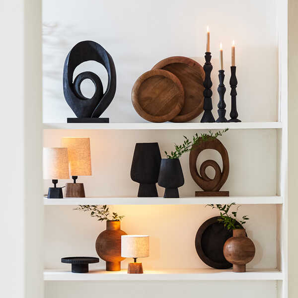 Kandelaar TAVOLA Ø10x38cm Hout - Mat Zwart - Afbeelding 2