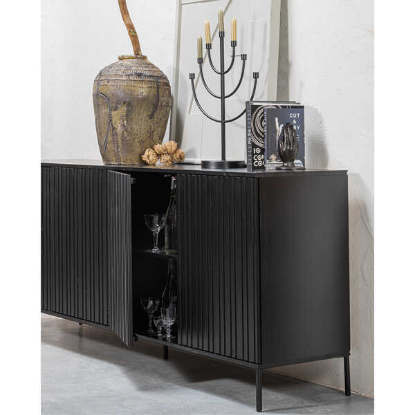 WOOOD Dressoir New Gravure 200cm - Grenen Zwart - Afbeelding 2