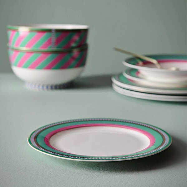 Pip Studio Ontbijtbord Chique Stripes Ø23cm - Roze Groen - Afbeelding 5