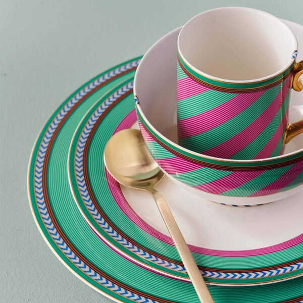 Pip Studio Ontbijtbord Chique Stripes Ø23cm - Roze Groen - Afbeelding 2