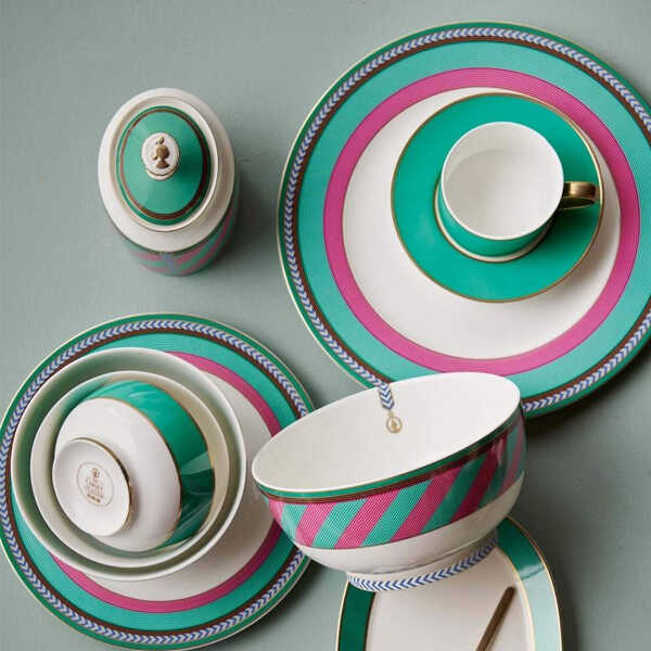 Pip Studio Ontbijtbord Chique Stripes Ø23cm - Roze Groen - Afbeelding 3