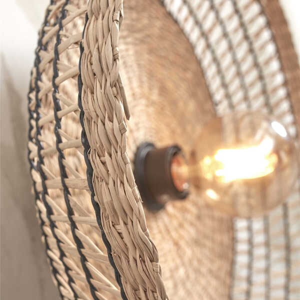 Wandlamp Pantanal Ø45x9cm Zeegras - Naturel Zwart OP=OP - Afbeelding 3