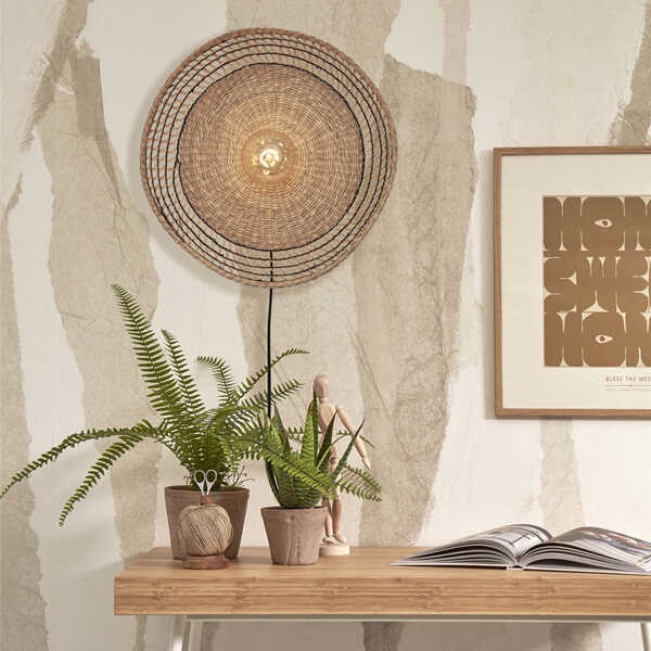 Wandlamp Pantanal Ø45x9cm Zeegras - Naturel Zwart OP=OP - Afbeelding 2