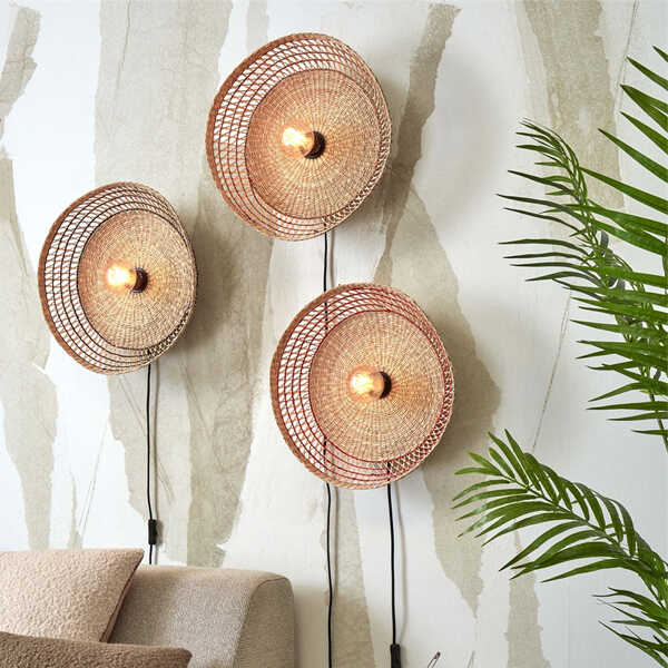 Wandlamp Pantanal Ø45x9cm Zeegras - Naturel Zwart OP=OP - Afbeelding 4