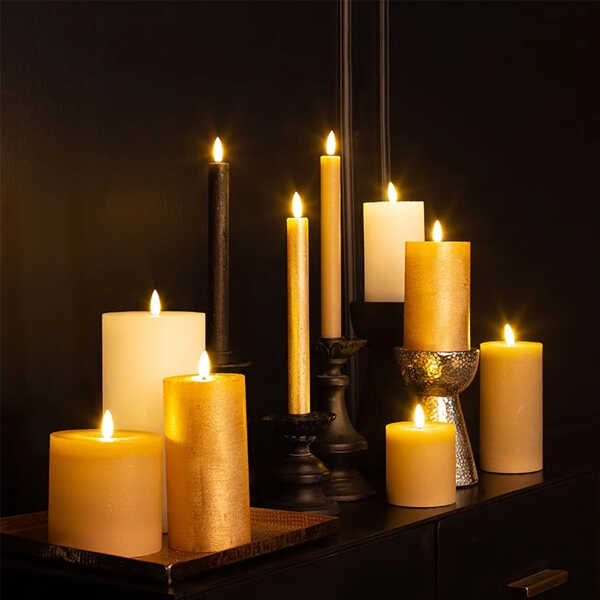 Stompkaars Lyon Ø7,5x12,5cm LED - Beige - Afbeelding 2