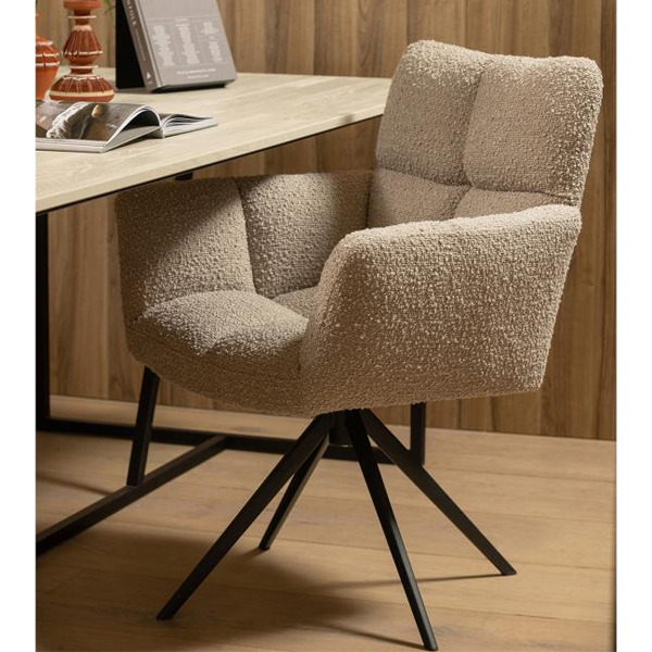 WOOOD Draaistoel Vinny met armleuning Bouclé - Zand - Afbeelding 2