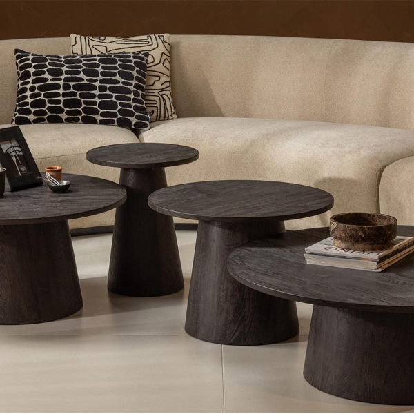 WOOOD Salontafel Maan Ø80x40cm MDF - Donkerbruin - Afbeelding 2