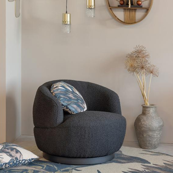 BePureHome Draaifauteuil Woolly Bouclé - Antraciet Gemêleerd - Afbeelding 2